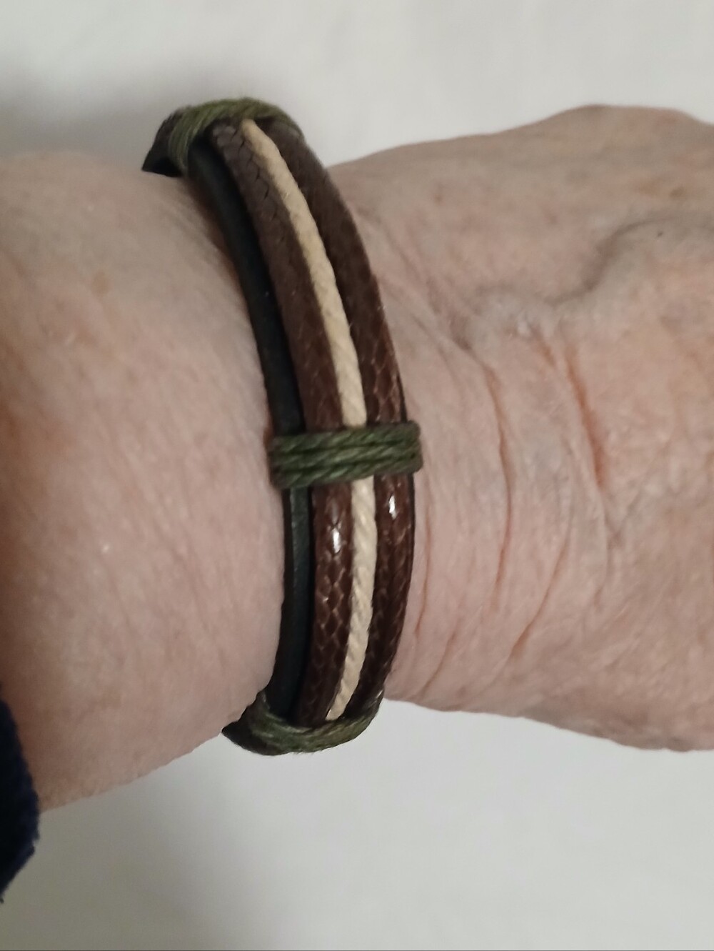 Unisex Leather Bracelet Brown & Beige Cord Adjustible Layered Casual Boho Style